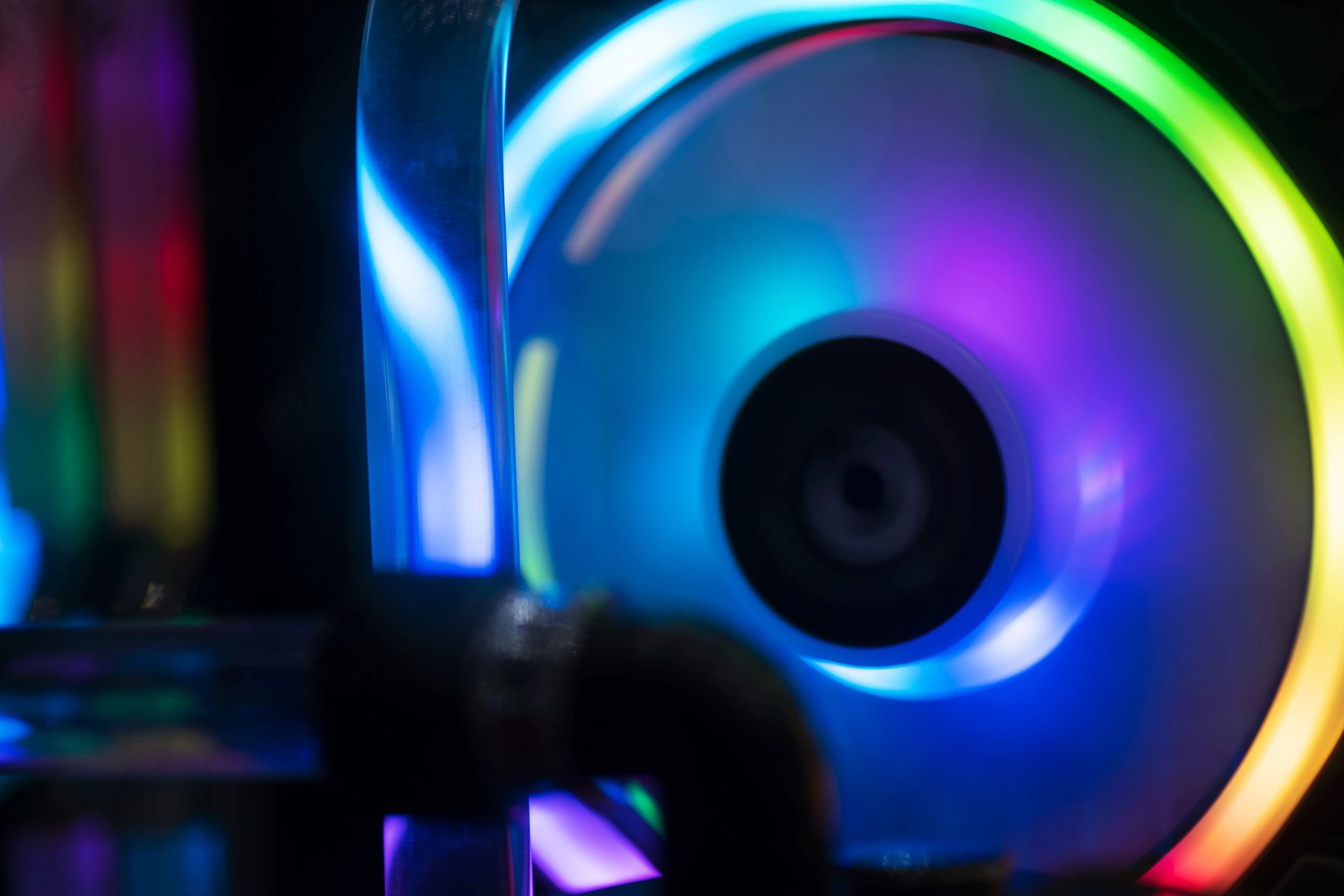 Close up of Computer RGB gaming, illuminated by colored LED