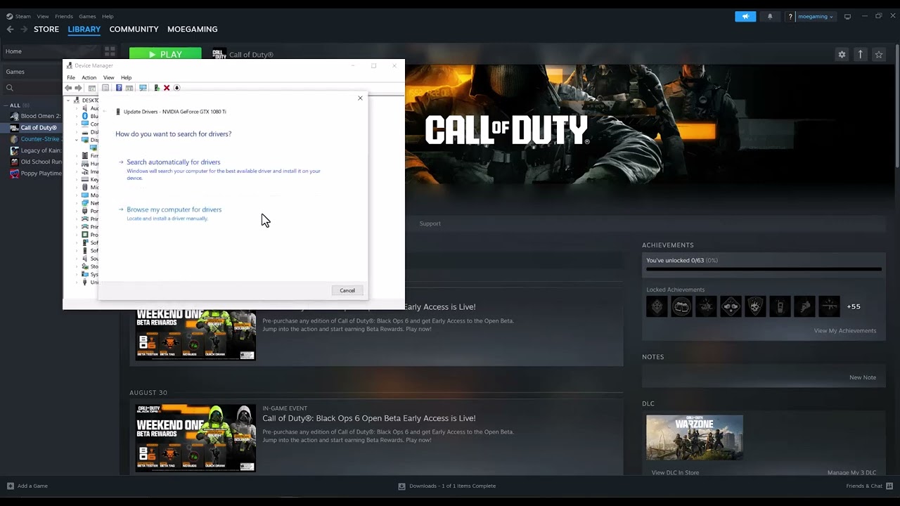 Black Ops 6 GPU driver version error troubleshooting screen