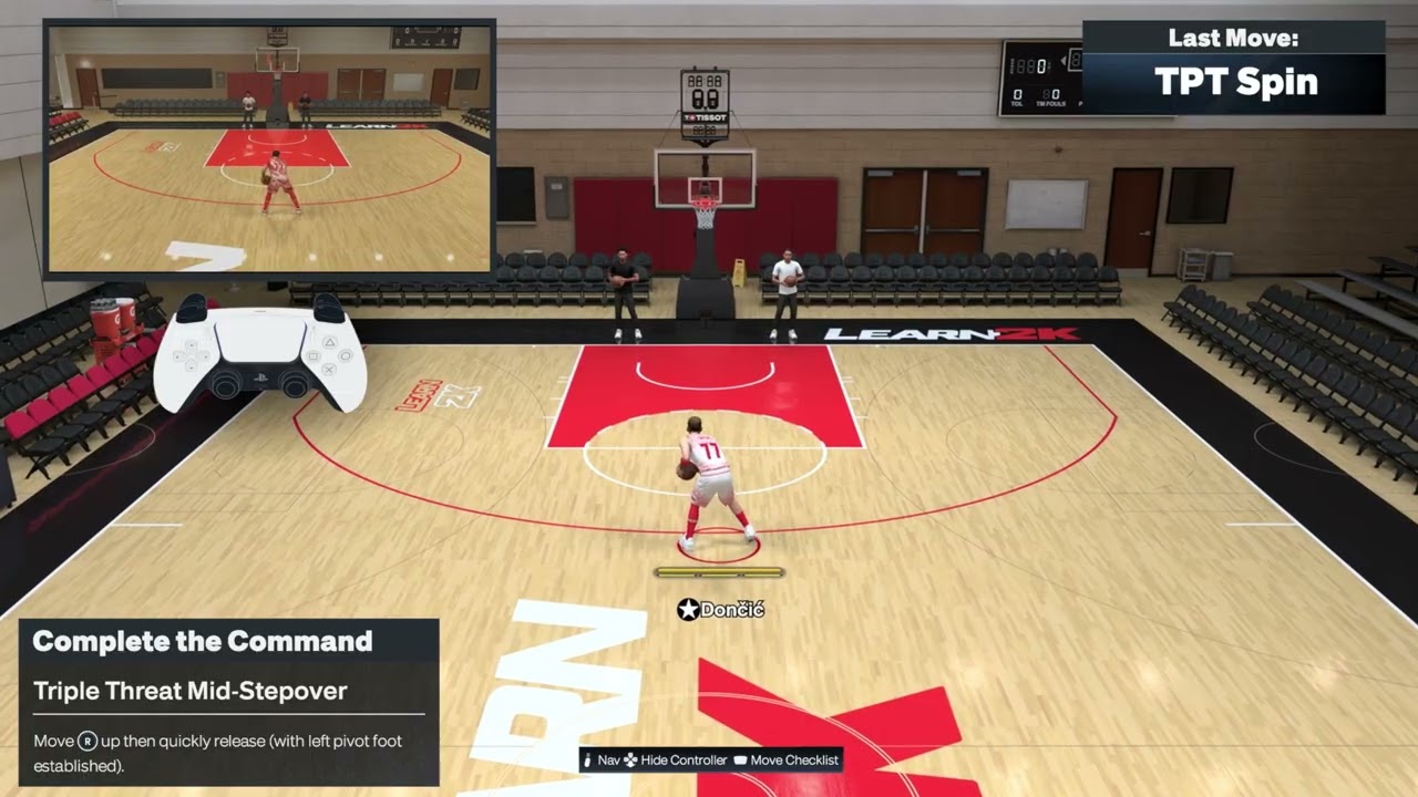 NBA 2K27 triple threat controls on PS5 showing a mid stepover