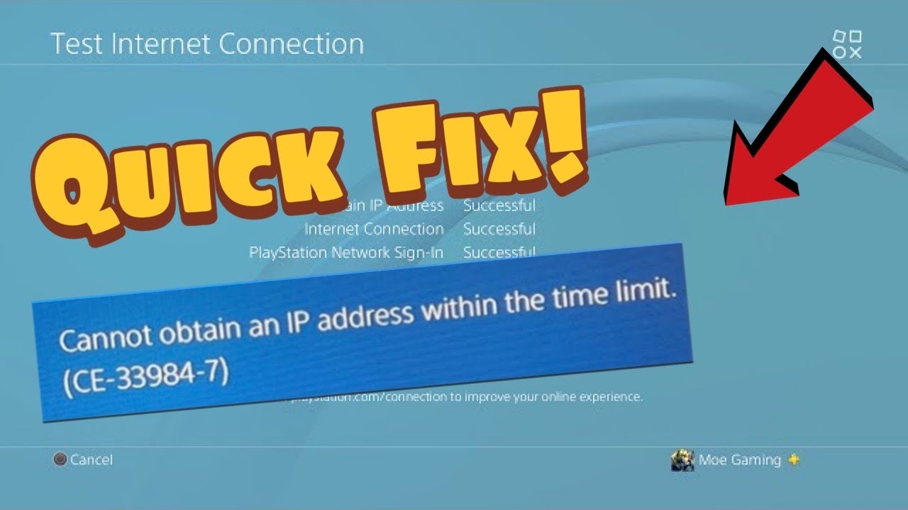 PS4 error CE-33984-7 cannot obtain IP address