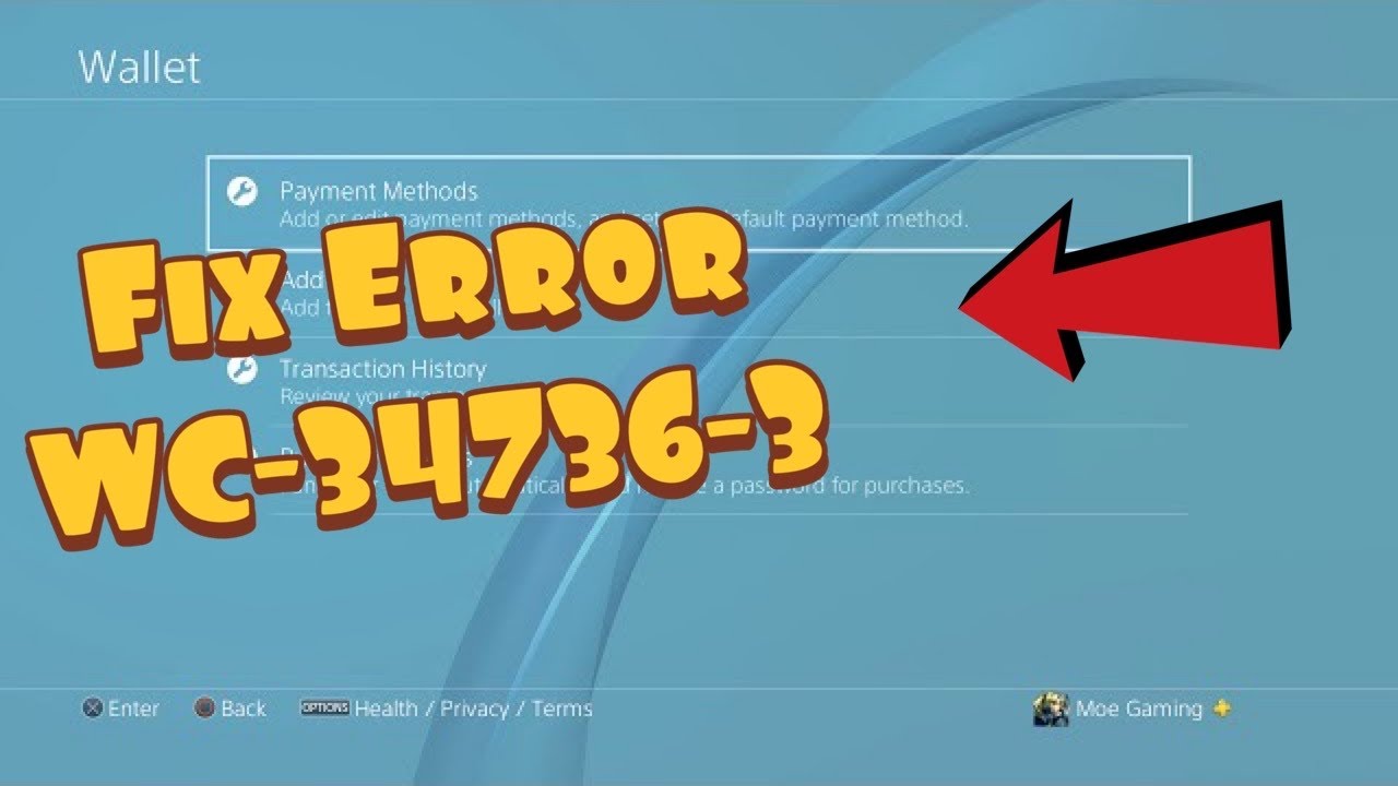 PS4 error WC-34736-3 payment method troubleshooting
